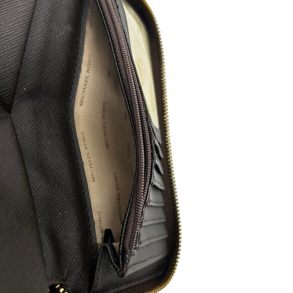 Michael Kors Brown Leather MK Logo, ID Credit Card Coin Purse with Wrist Strap - Picture 3 of 10